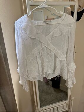American Eagle White Airy Blouse with Bell Sleeves